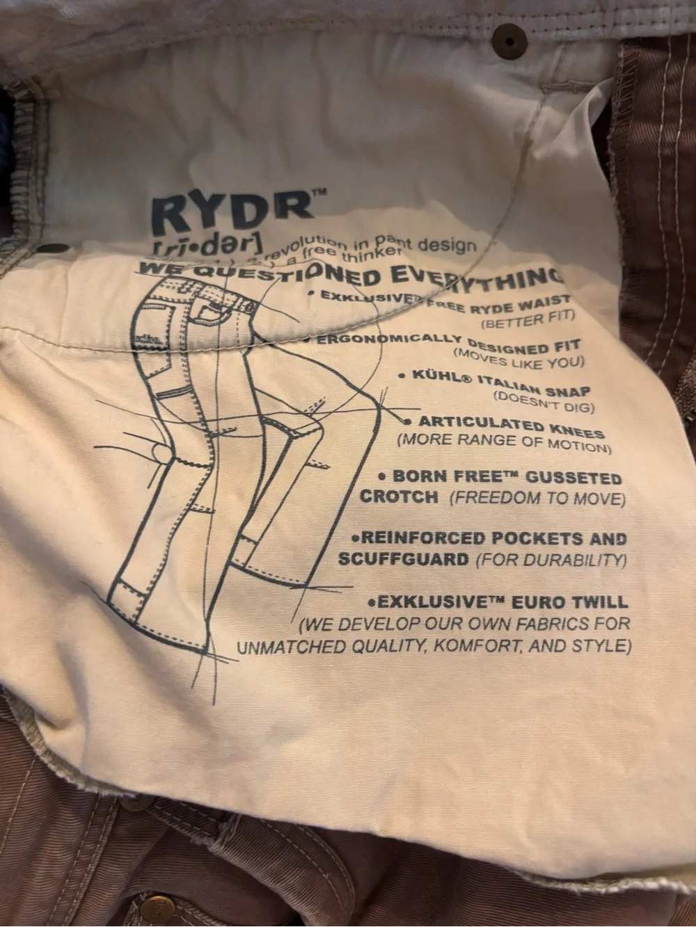Kuhl Men's Rydr  Pants in Light Brown 30x32